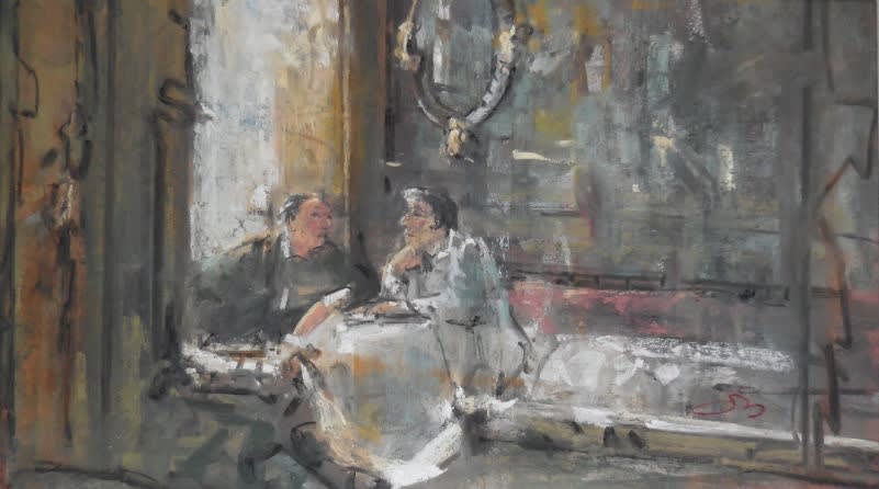 Onno Boerwinkel - Due uomini - Caffe Florian Venezia - 2017 - pastel en gemengde techniek - 13 x 20 cm