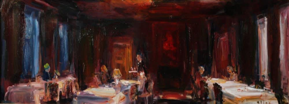 Douwe Elias - Dinerzaal - 2014 - olieverf op paneel - 30 x 80 cm
