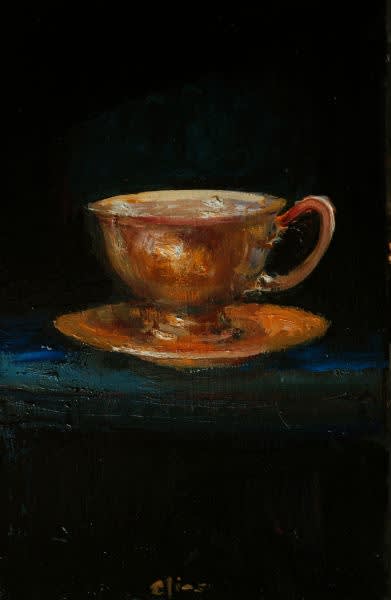 Douwe Elias - Gouden kop en schotel - 2014 - olieverf op paneel - 32x20 cm