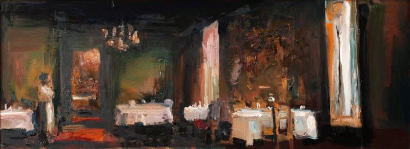 Douwe Elias - Klein restaurant - 2015 - Olieverf op paneel - 30 x 85