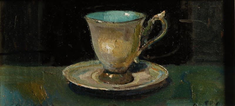 Douwe Elias - Oud kop en schotel - 2015 - Olieverf op paneel - 17 x 35