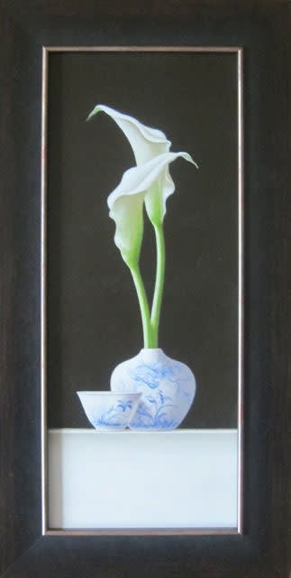 Chinees vaasje met Aronskelken - 2014 - olieverf op paneel - 40 x 17,5 cm