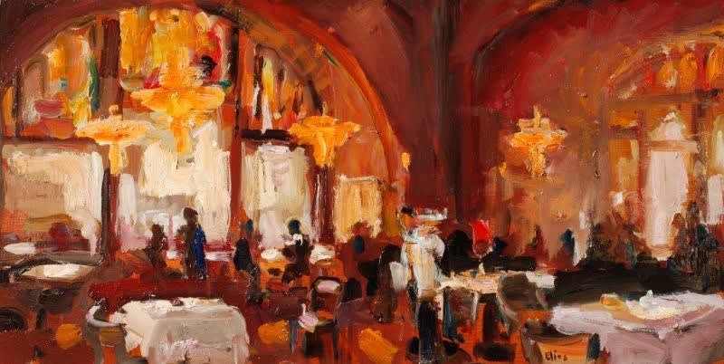 Douwe Elias - Americain met ober - 2014 - olieverf op paneel - 30 x 60 cm