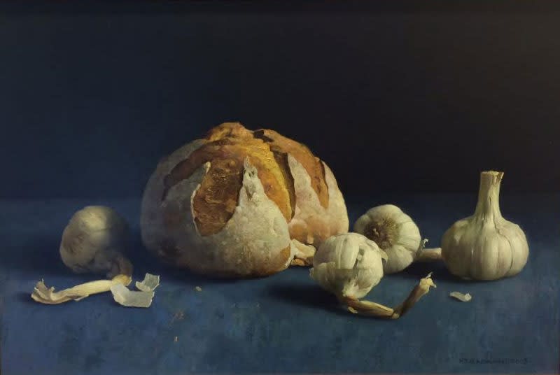 Henk Helmantel - Stilleven met brood - 2003 - olieverf op paneel - 40 x 60 cm