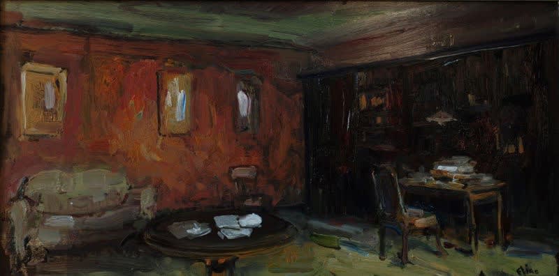 Douwe Elias - Studeerkamer - 2014 - olieverf op paneel - 30 x 60 cm