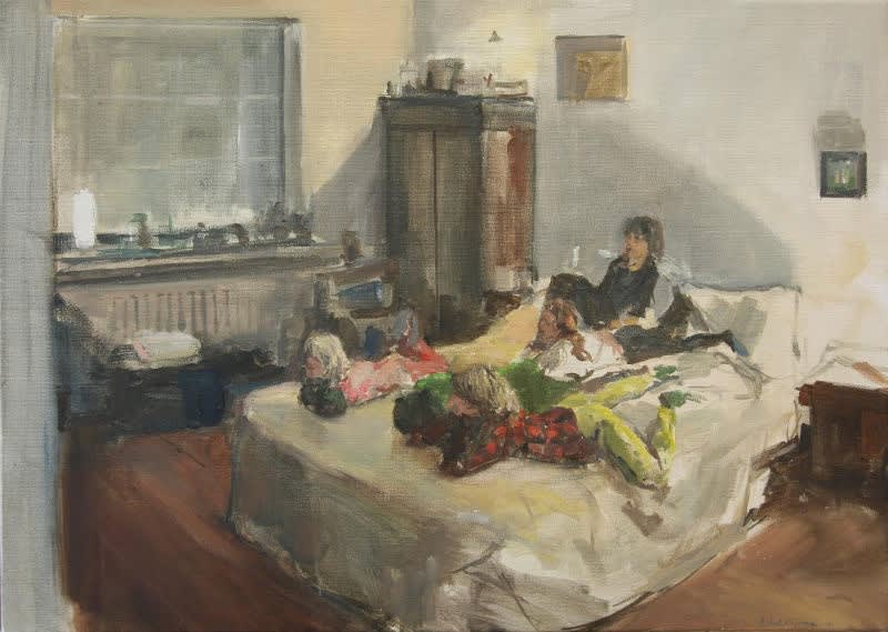 Robert Vorstman - TV kijken - 2014 - olieverf op doek - 50 x 70 cm