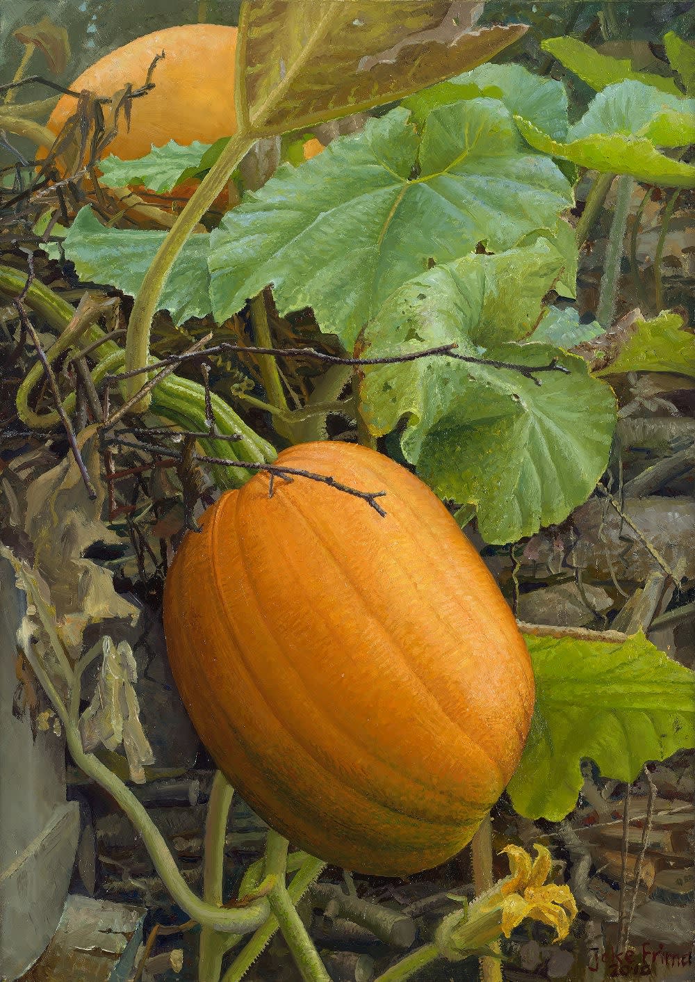 Joke Frima - Op de houtstapel - 2010 - olieverf op paneel - 43 x 30 cm