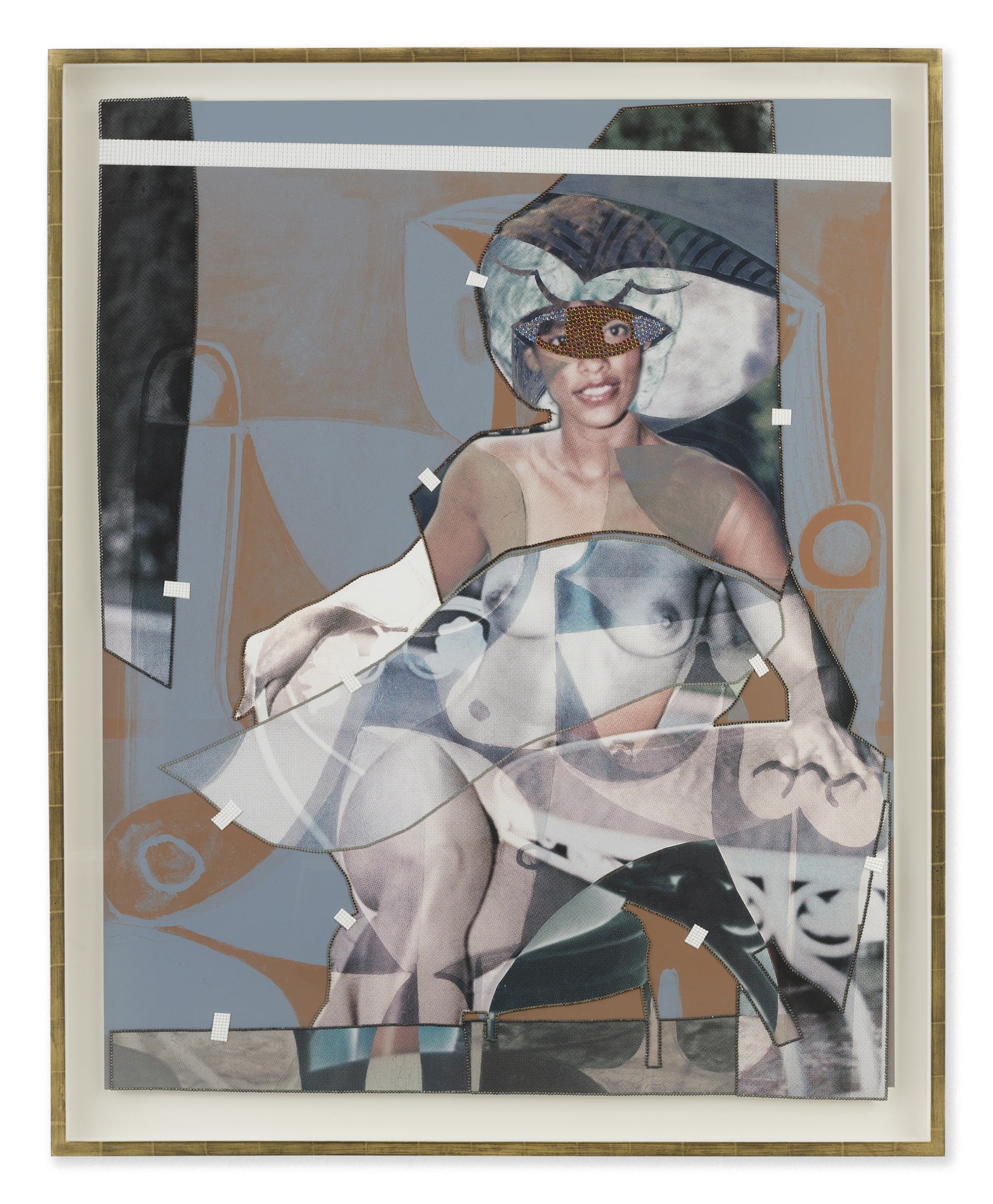 Mickalene Thomas Jet Blue #36, 2021 Color photograph, mixed media paper, acrylic paint, rhinestones on museum paper mounted on dibond 66 5/8 x 53 3/4 inches - 169,2 x 136,5 cm