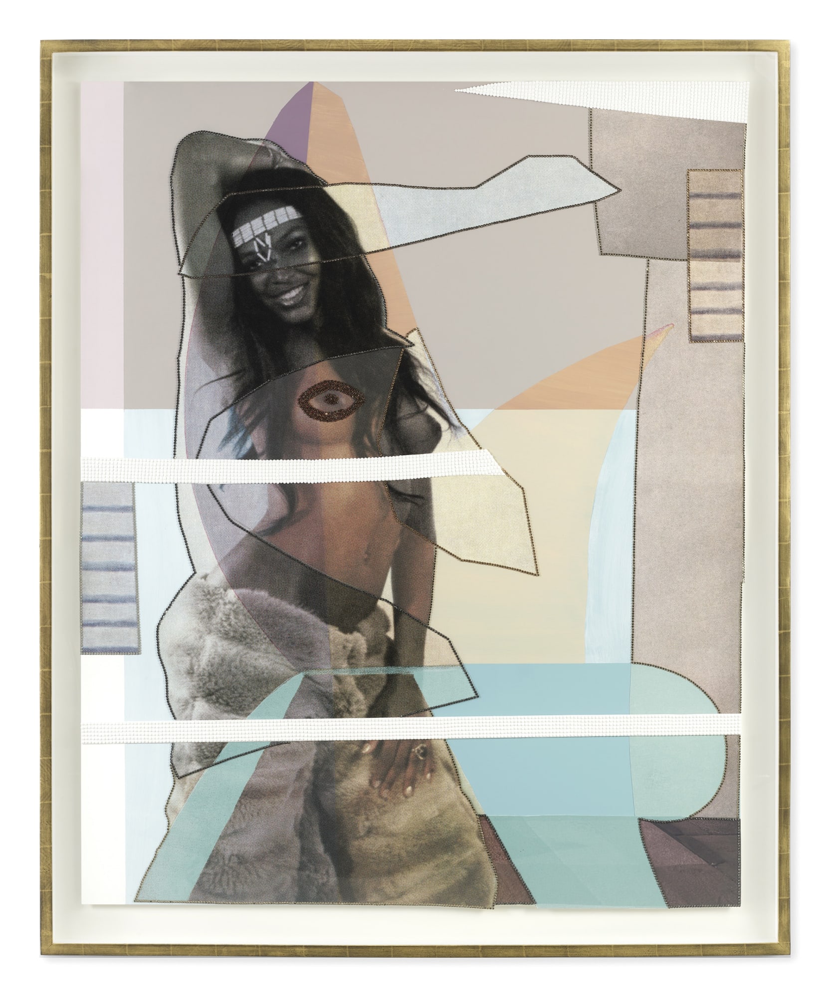 Mickalene Thomas Jet Blue #38, 2021 Color photograph, mixed media paper, acrylic paint, rhinestones on museum paper mounted on dibond 66 1/8 x 54 1/8 inches - 168 x 137,5 cm