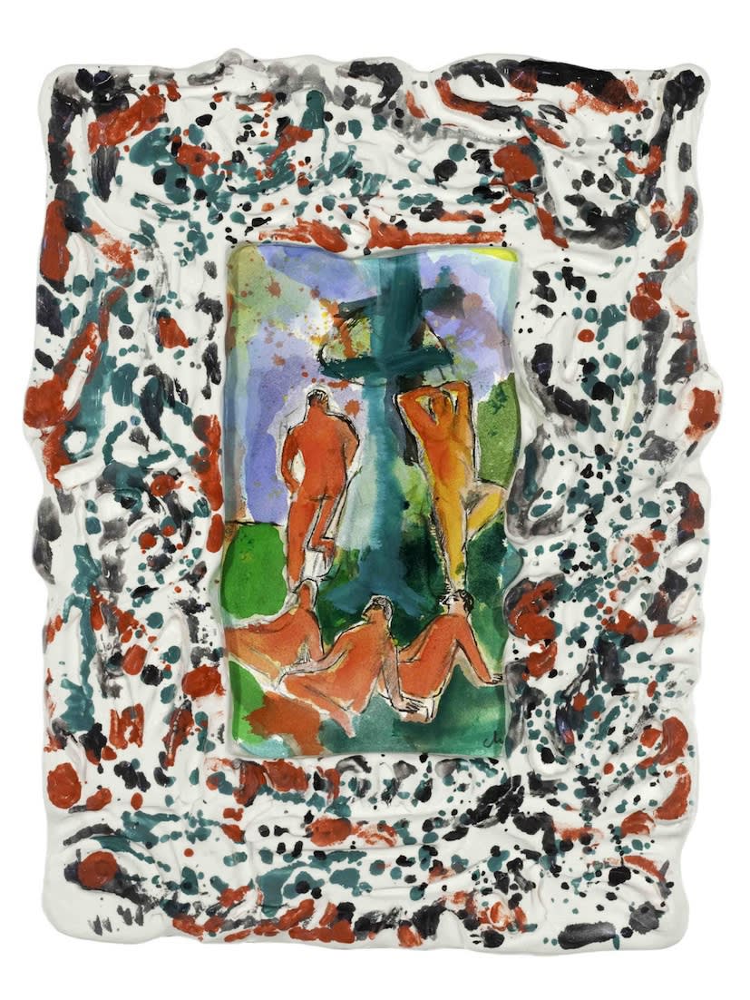 Sandro Chia Cornice 2011 maiolica policroma e tecnica mista su carta 48 x 37 cm © Galleria d'Arte Maggiore g.a.m.