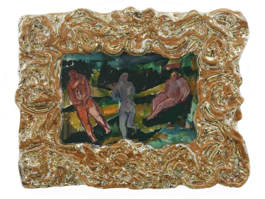 Sandro Chia Cornice 2011 maiolica policroma e tecnica mista su carta 78 x 100 cm. © Galleria d'Arte Maggiore g.a.m.