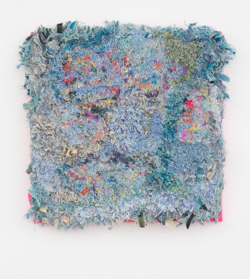 Forget-me-not, Acrylic, oil and dye on canvas and linen, 25 cm x 25 cm, Hannah Turner-Duffin 2018