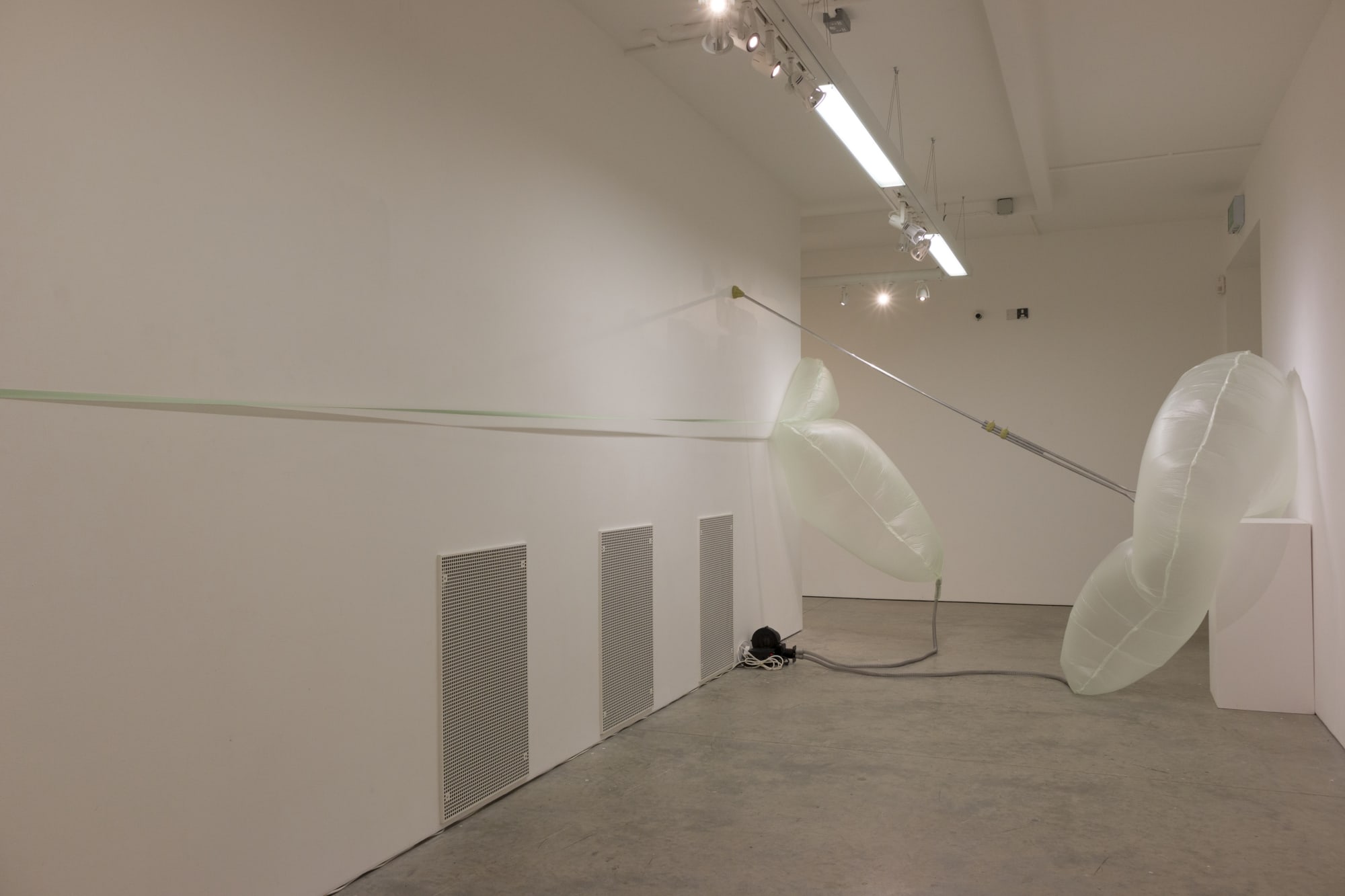 Alexandra Searle, The only thing keeping me going, polythene dust sheet, ventialtion tubes, air, aluminium, epoxy putty.