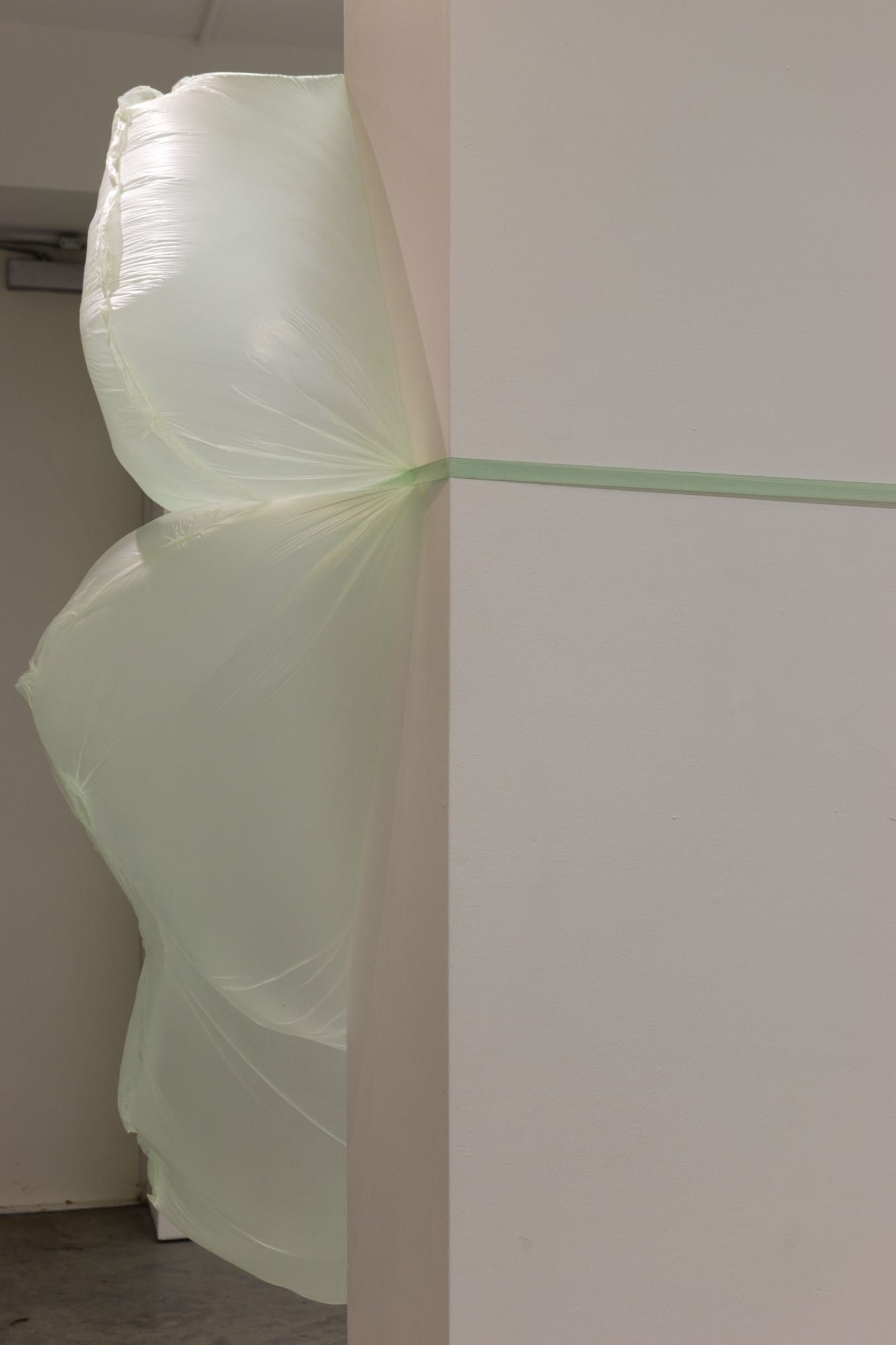 Alexandra Searle, The only thing keeping me going, polythene dust sheet, ventialtion tubes, air, aluminium, epoxy putty.