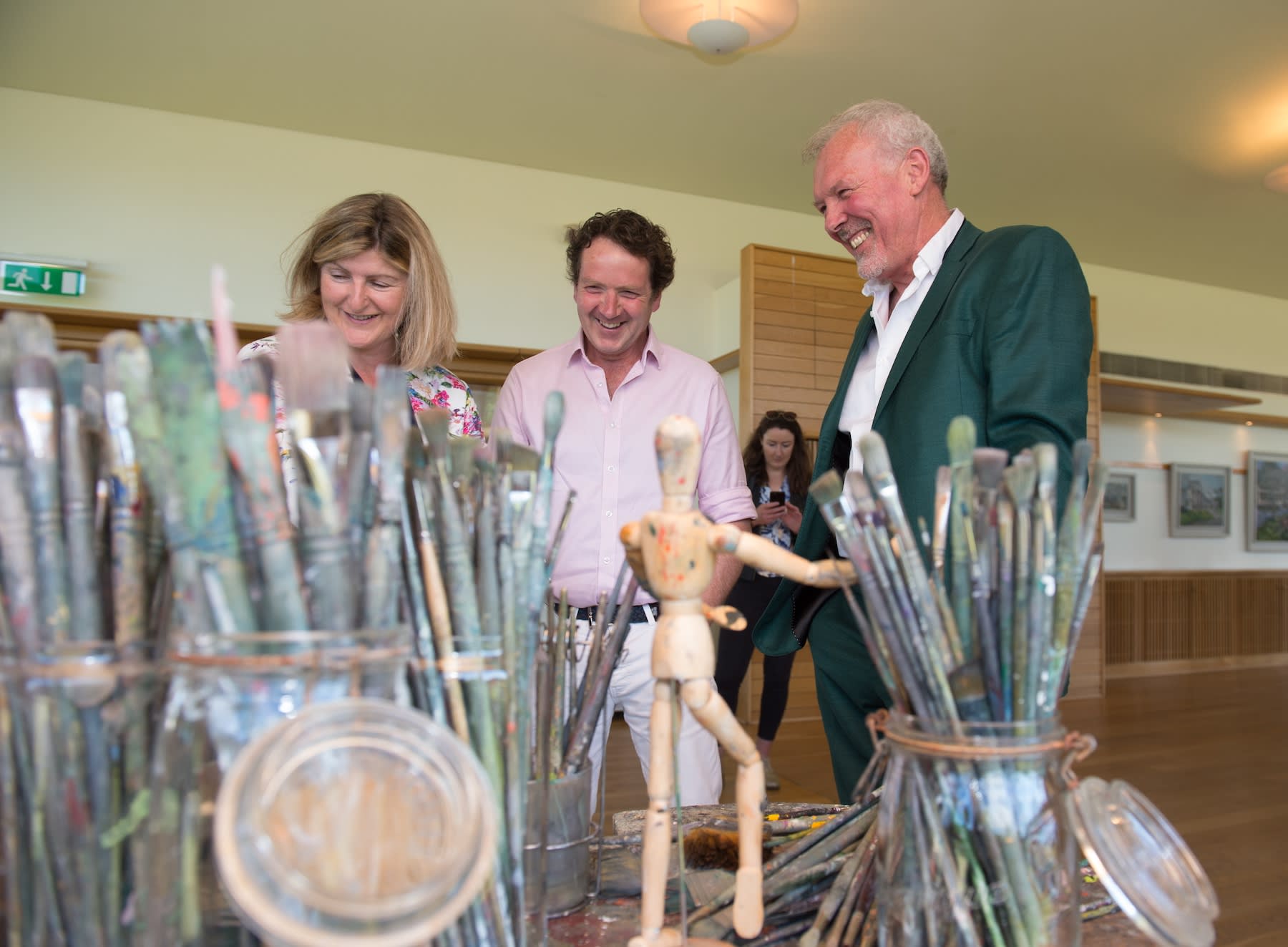 21 JUNE 2018 NATIONAL BOTANIC GARDENS OF IRELAND, DUBLIN Gerard Byrne with Justine Keane and Diarmuid Gavin Inside Outside & Beyond exhibition launch photo: Barry Cronin