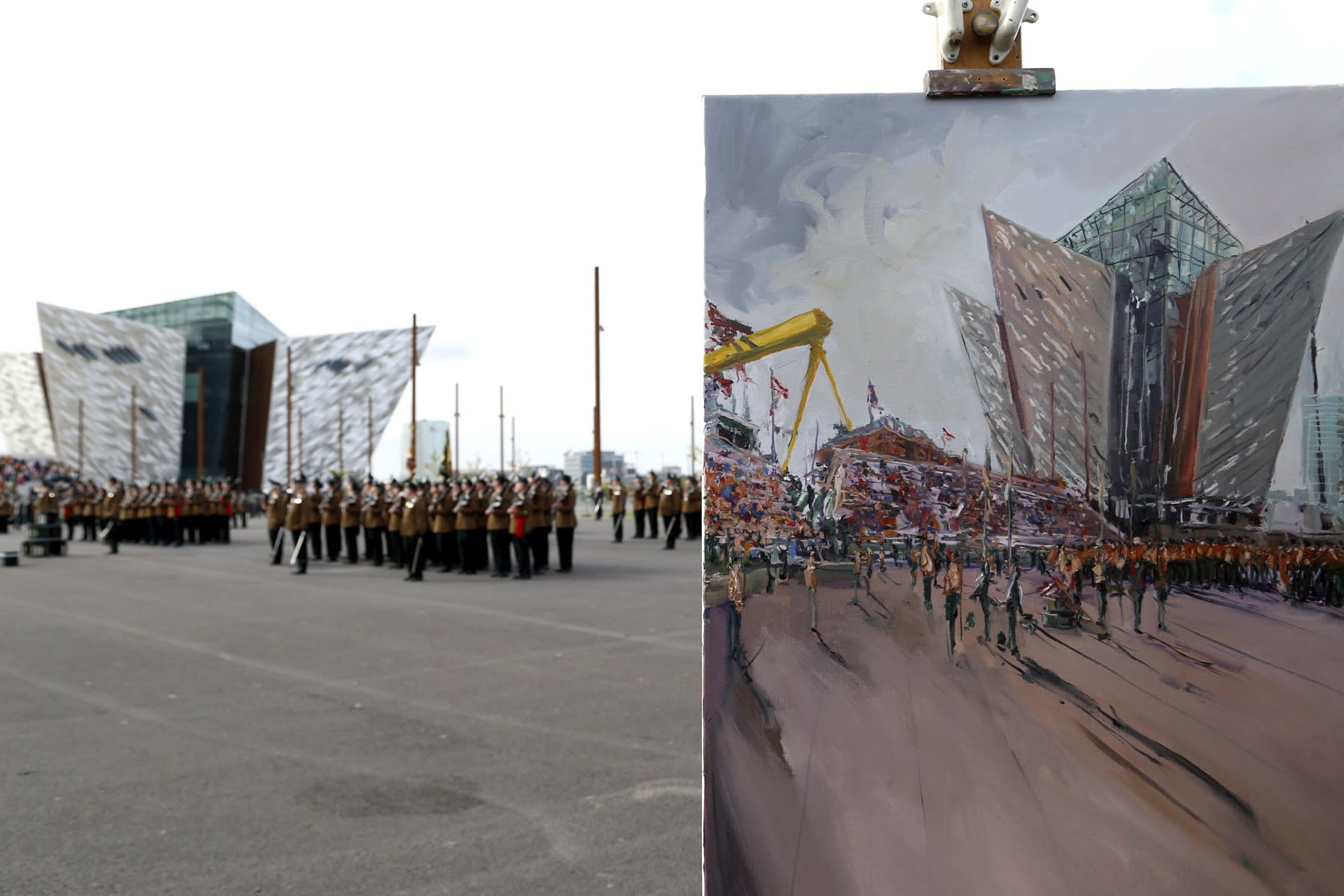 22 SEPTEMBER 2018 TITANIC SLIPWAYS, BELFAST Royal Irish Regiment, Presentation of New Colours 2018 RIR commission painting photo: Colm Murphy