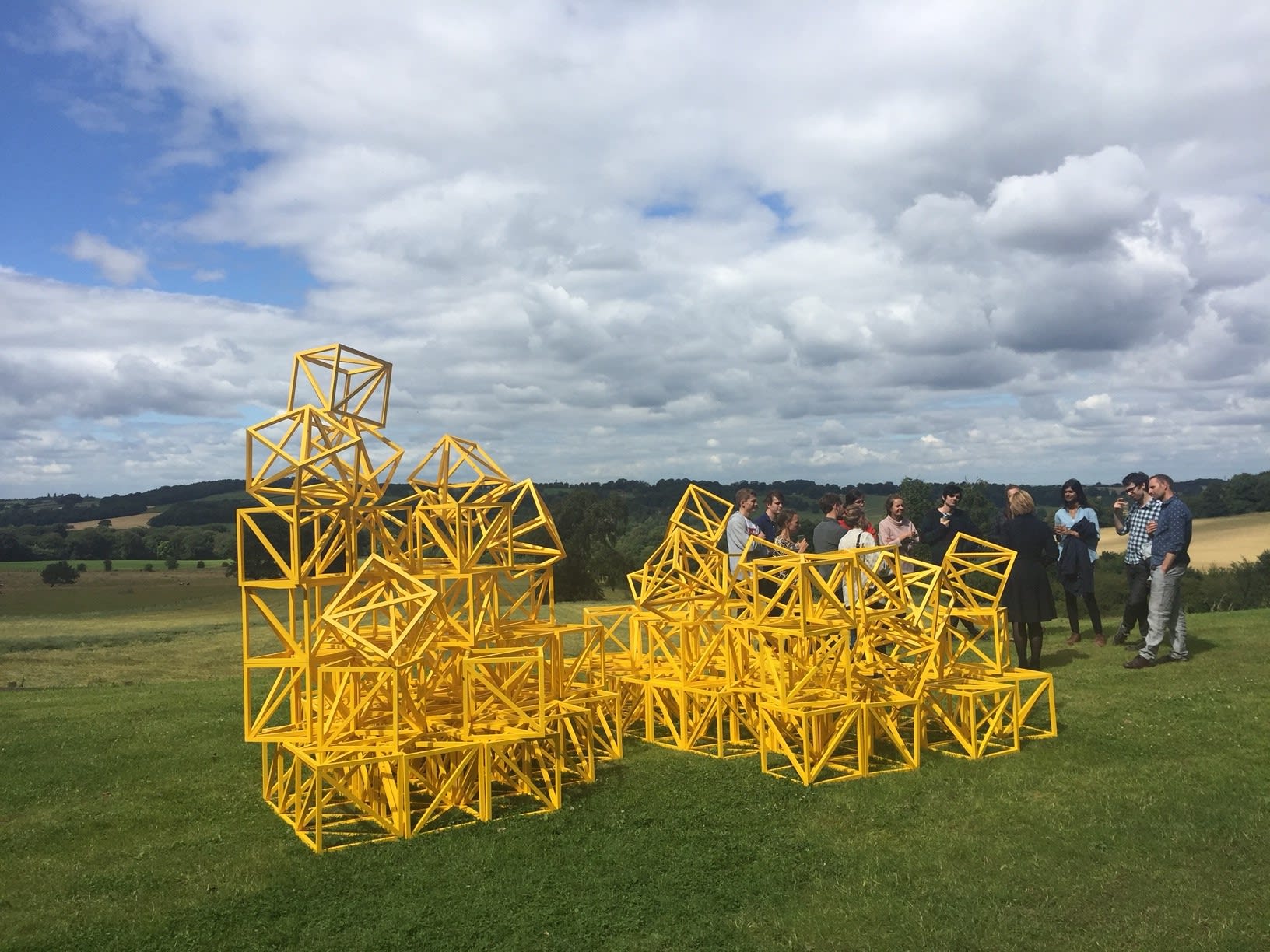 Rasheed Araeen, Zero to Infinity (Sunflower Yellow), outside the Longside Gallery, Yorkshire Sculpture Park