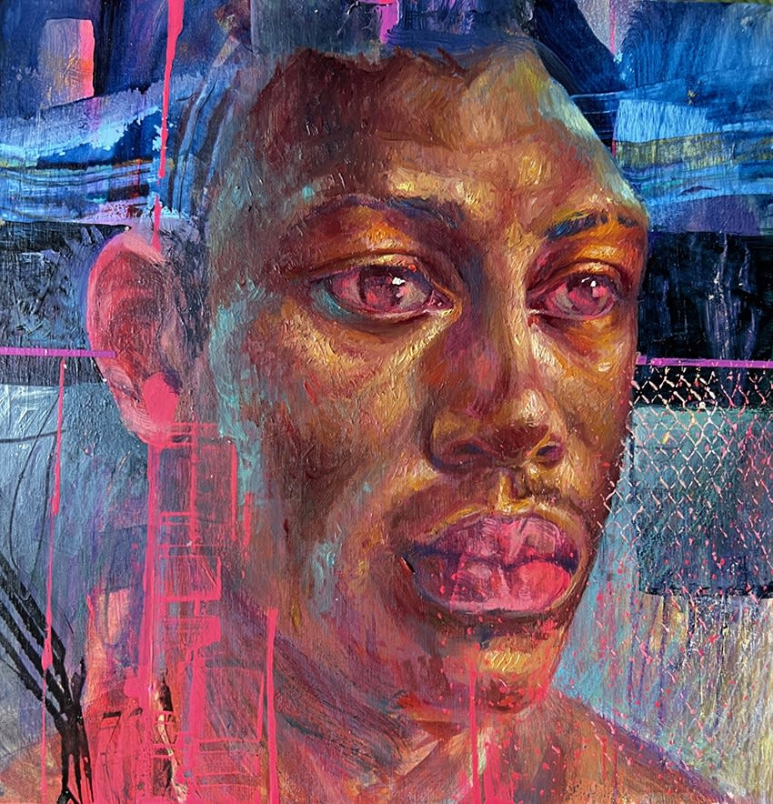 Fences (2024) 8" x 8", acrylic and oil on panel Price: $800 Keith Perelli