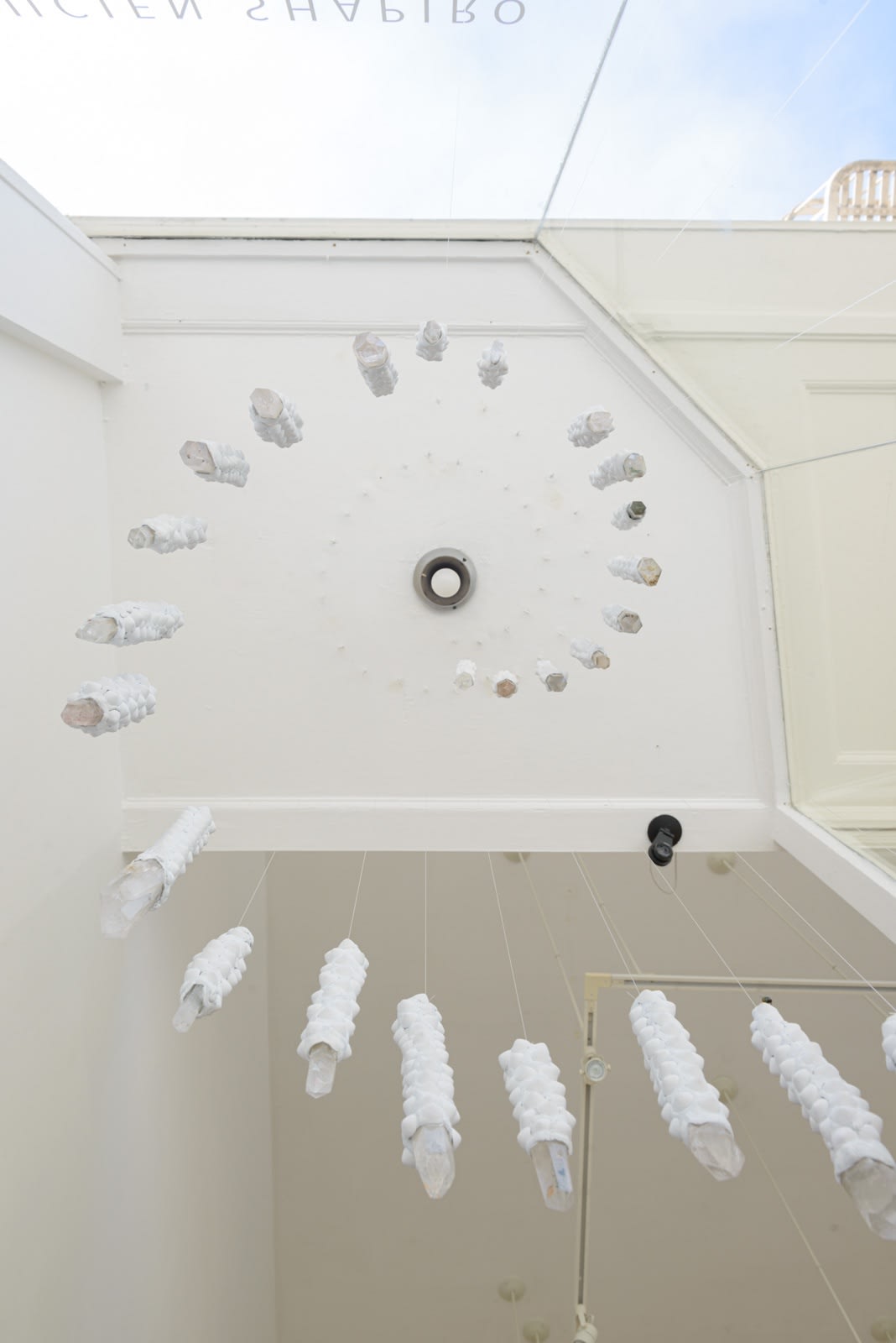 Installation view of Lucien Shapiro's solo show "Oculus", featuring found-object ritual sculptures