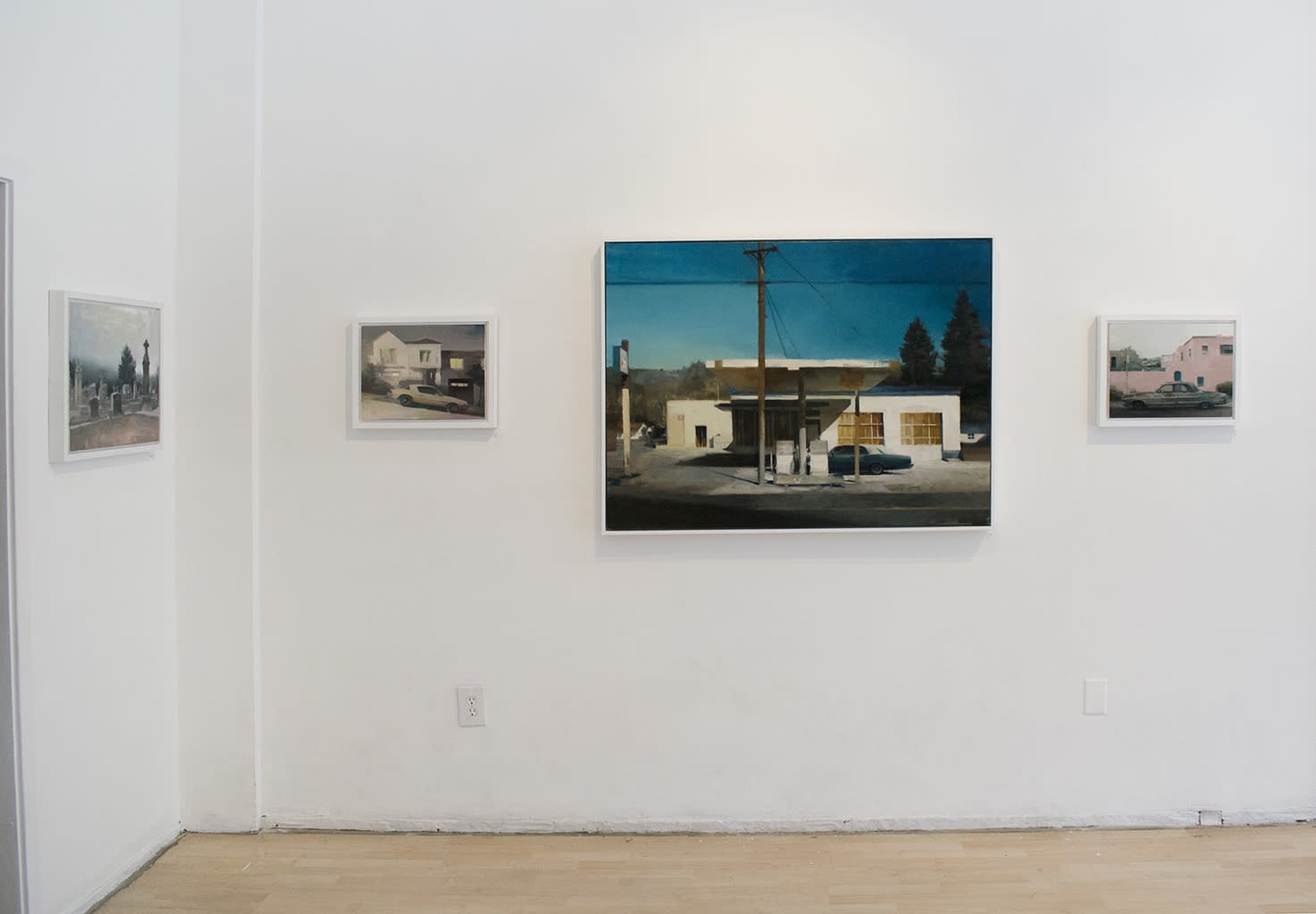 Installation view of oil paintings from Kim Cogan's solo show "Evergreen"