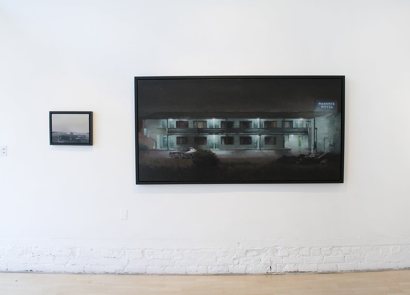 Installation view of oil paintings from Kim Cogan's solo show "Evergreen"