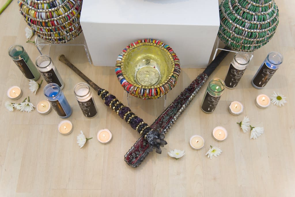 Installation image from Anew, a two person exhibition featuring Erin M. Riley and Lucian Shapiro at Hashimoto Contemporary SF