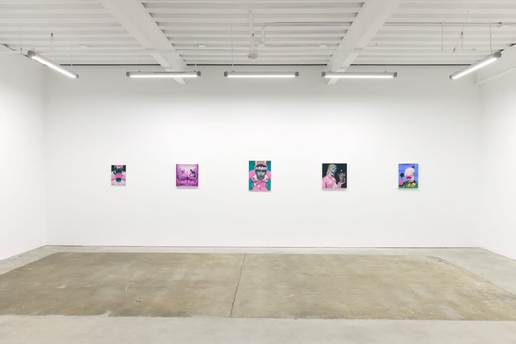 Installation photo of Maiden by Corey Lamb, left to right, "Communion" "Ingress" "Sight Unseen" "The Appraisal" "The Petulant One"