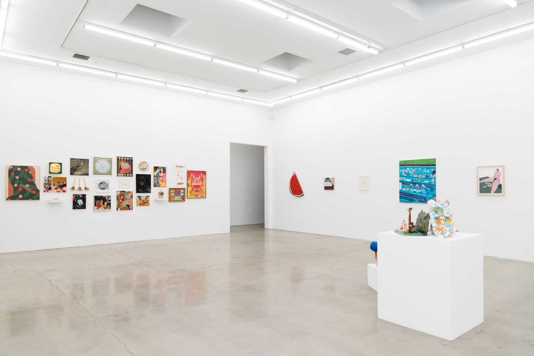 Installation image of Hashimoto Contemporary Los Angeles of artwork for the group exhibition Potluck