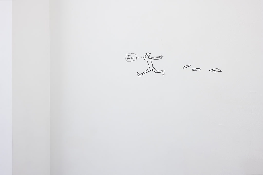 installation photo of drawing by artist Jean Jullien for his solo exhibition "Lolo" at Hashimoto Contemporary NYC