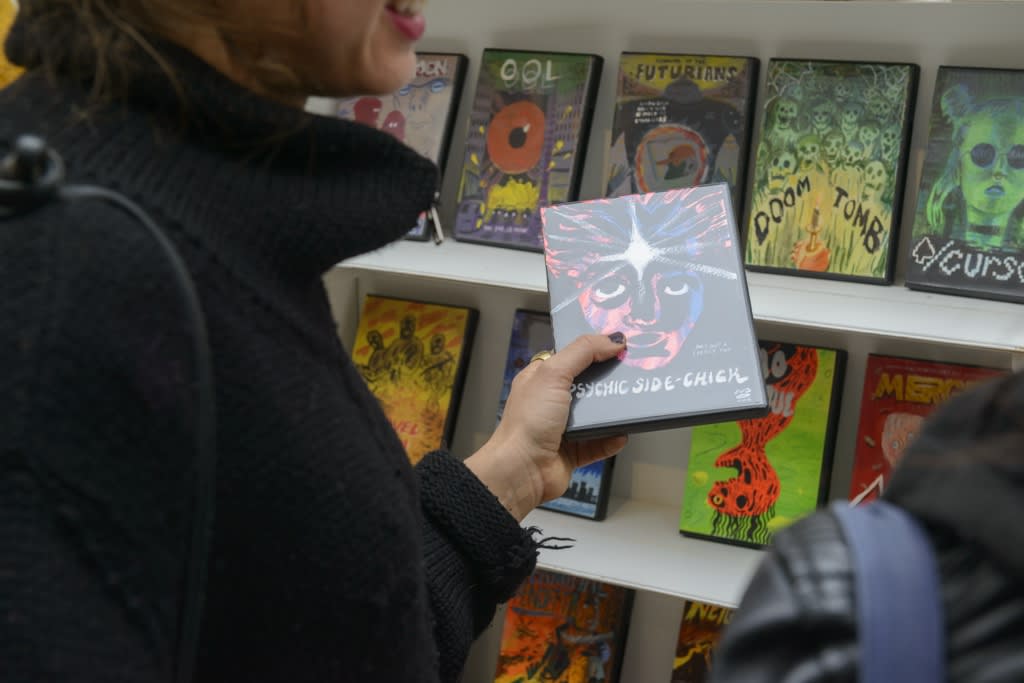 Installation image from Woodrow White's "Babel Video" at Hashimoto Contemporary SF