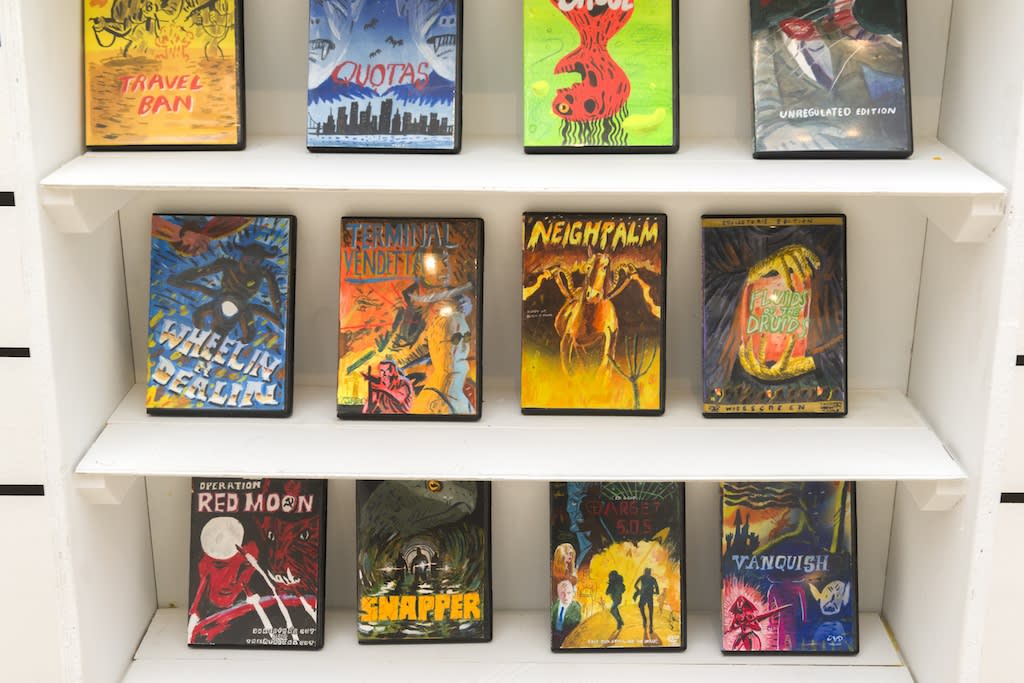 Installation image from Woodrow White's "Babel Video" at Hashimoto Contemporary SF