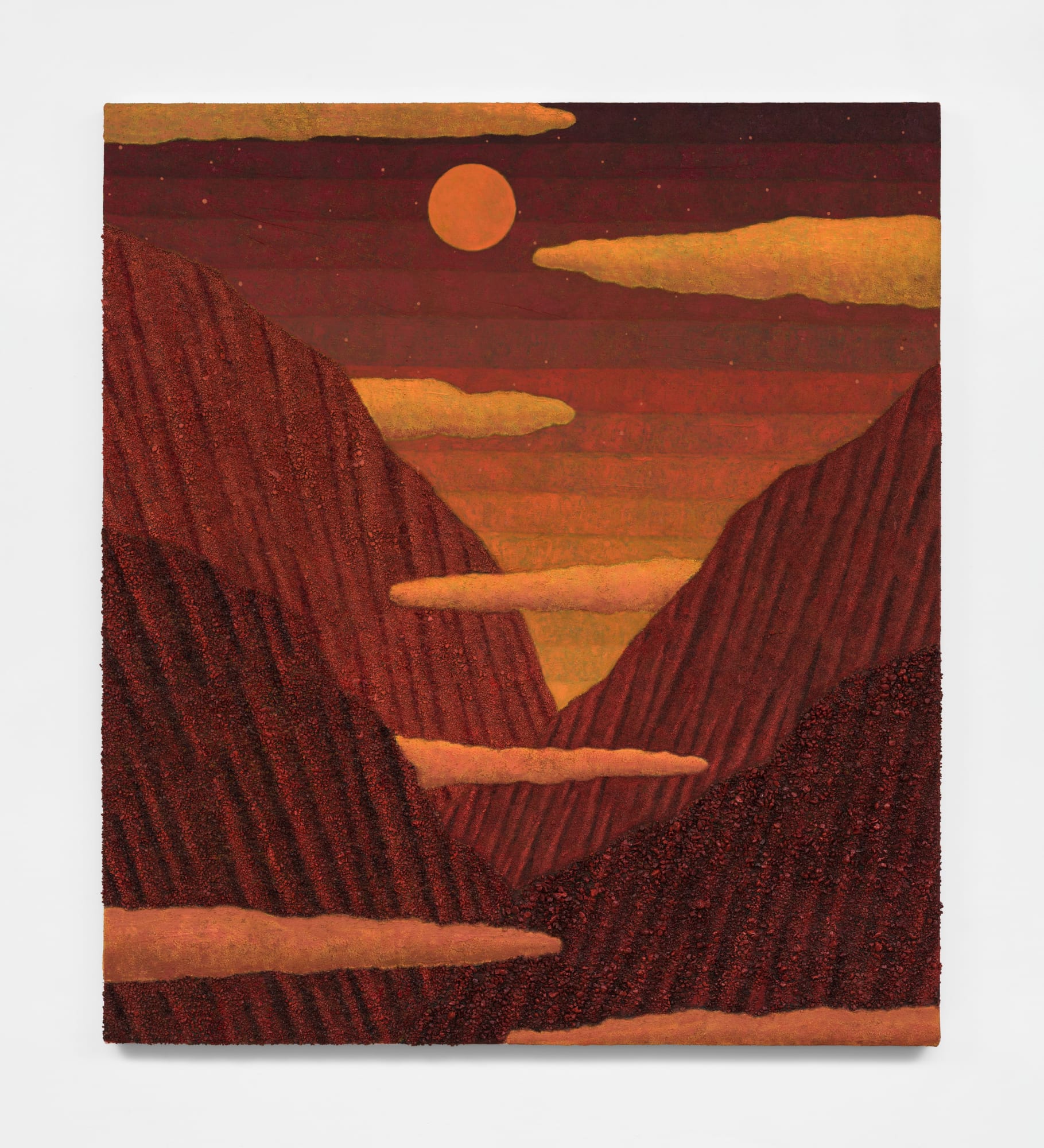 Jonathan Ryan Crimson Crests, 2025 Oil, sand, and decomposed granite on canvas 36 x 32 inches 91 x 81 cm