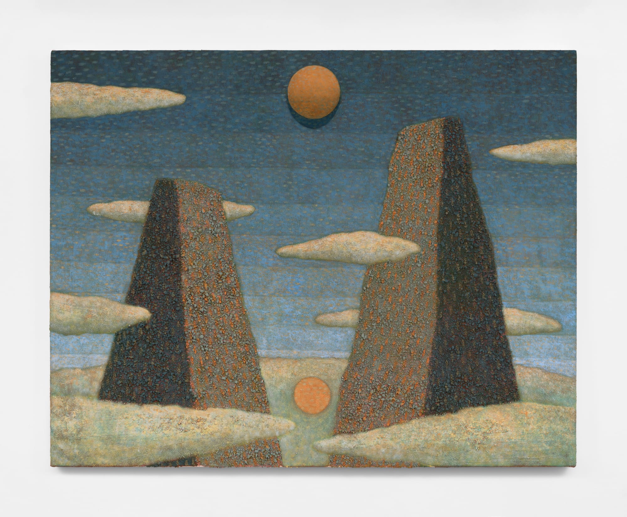 Jonathan Ryan Twin Peaks, 2025 Oil, sand, and decomposed granite and polystyrene on canvas 30 x 38 inches 76 x 96 cm