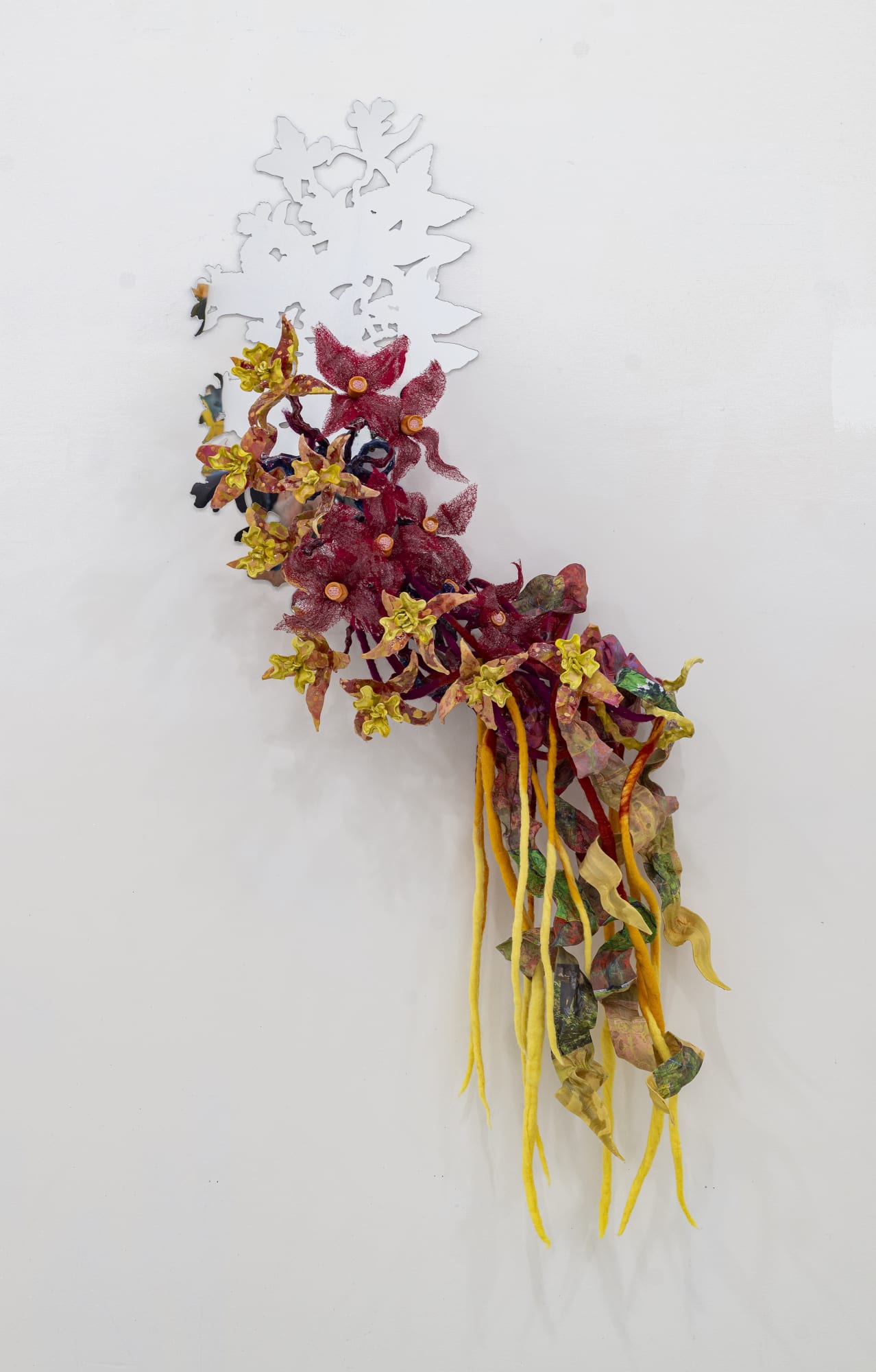 Diana Sofia Lozano Sunset CORAH, 2025 Epoxy resin, resin clay, aluminum wire, inkjet print geospatial data on cotton, wool, fabric mesh, acrylic mirror 58 x 30 x 13 in 147 x 76 x 33 cm