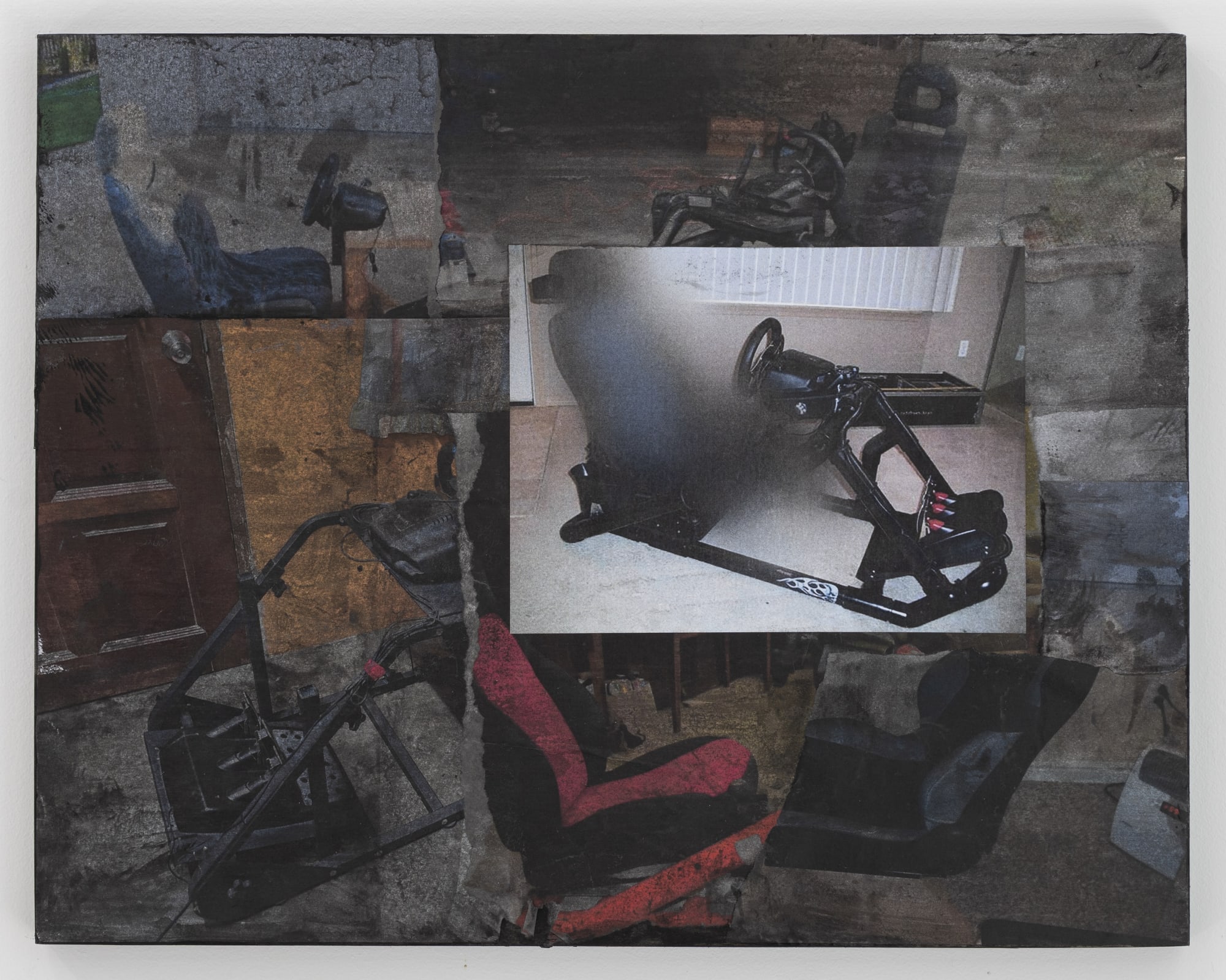 Kara Güt Rate my Rig (with Angel) 2, 2025 Collage and image transfer on pine board 11 x 14 x 3/4 inches 27 x 35 x 1 cm