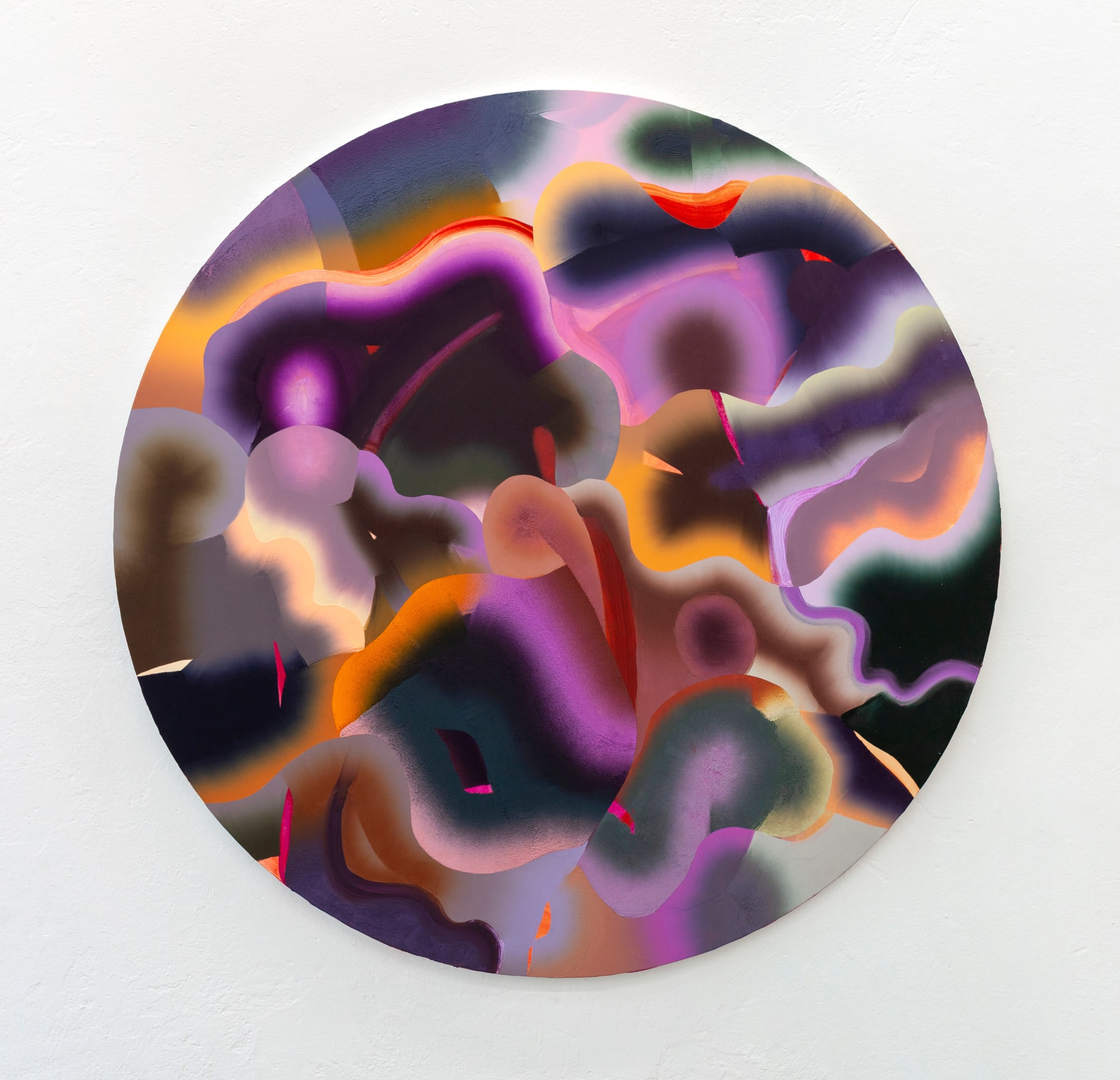 Charlotte Hallberg Sharper Still, 2022 Oil on canvas mounted on panel 48 inches (diameter) 121.9 cm