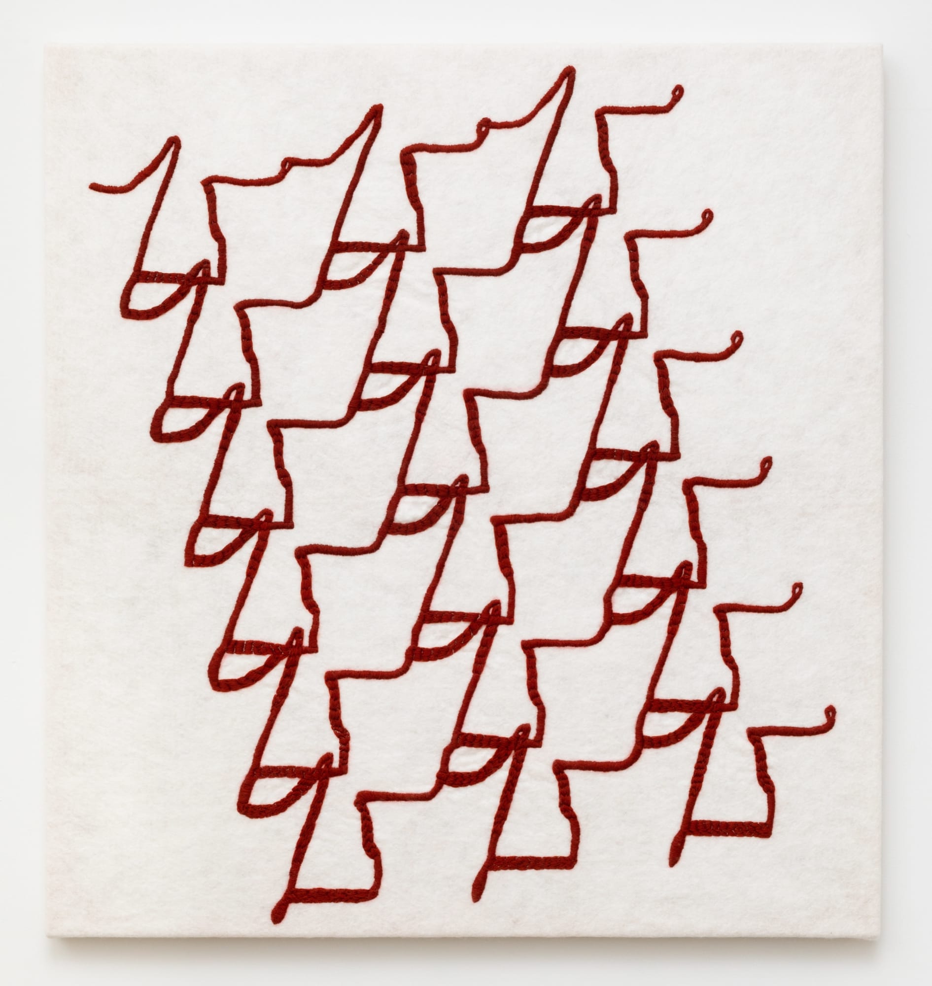 Amanda Mart&iacute;nez (b. 1988) Lazos que unen (Colcha bordado I.), 2022 Hand embroidered dyed merino wool on industrial wool felt 31 x 31 x 1 inches 78.7 x 78.7 x 2.5 cm