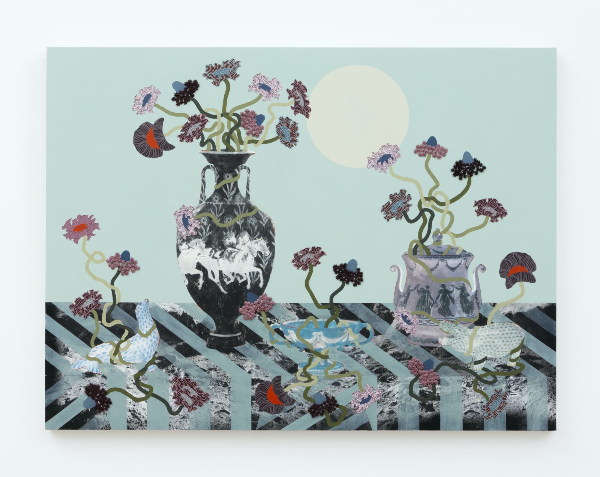 Lizzie Gill (b. 1989) Lunar Still Life (Avec L'hippopotame), 2025 Acrylic, image transfer and marble dust emulsion on panel 30 x 40 inches 76.2 x 101.6 cm