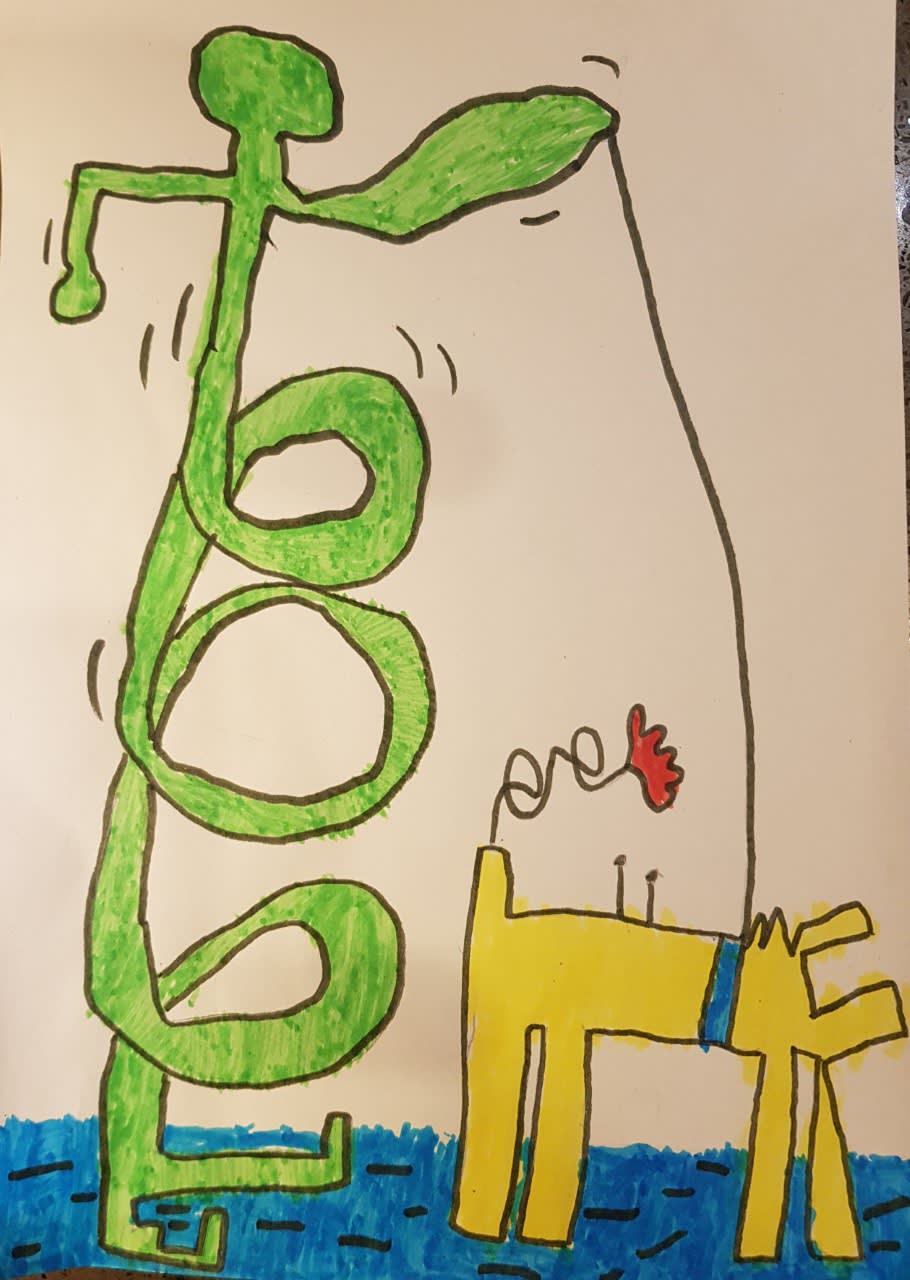 Bastian, aged 6. Inspired by Keith Haring.