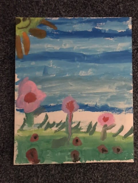 Scarlet Diaper, aged 7. Inspired by Marc Chagall.