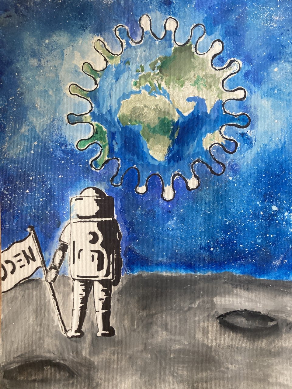 Anya Comer, aged 14. Inspired by Banksy.