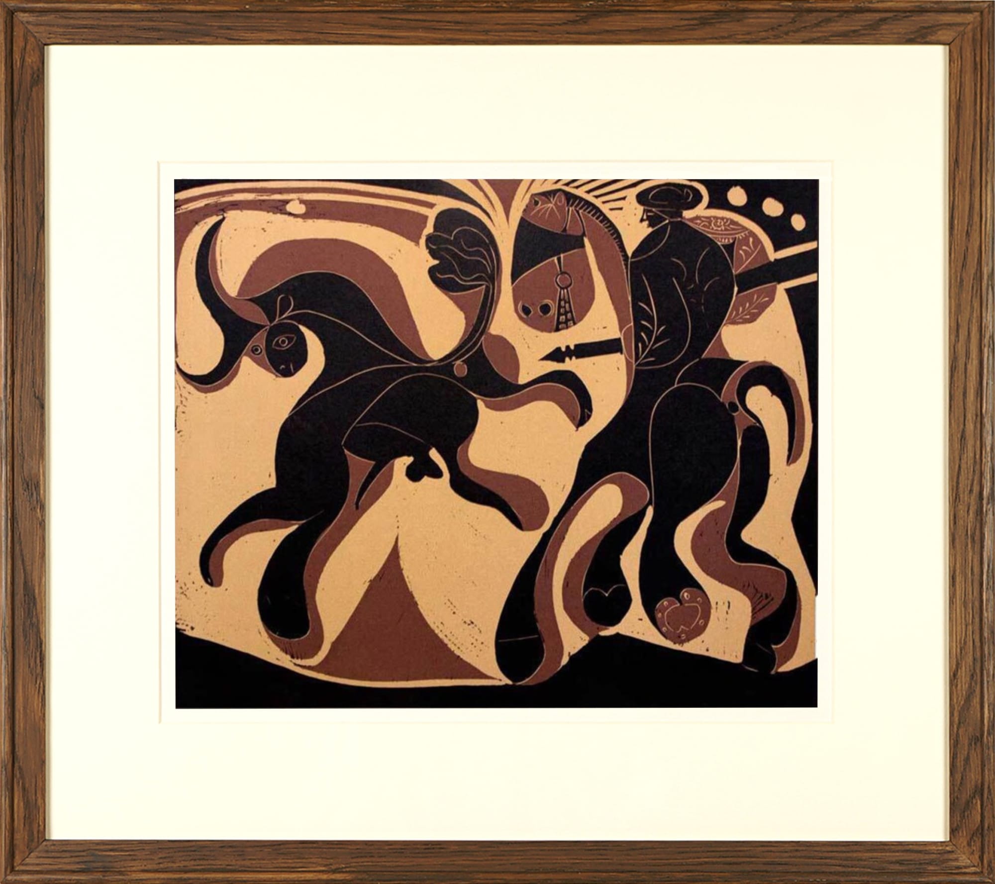 Relief Print (Linocut and woodcut) Both techniques involve carving into a sheet of linoleum or a block of wood using a chisel, sharp knife or v-shaped gouge. The image is formed from the raised areas of the block that have not been cut away. The linoleum or wood block is inked using a roller, and a sheet of paper is pressed against surface, transferring the image.