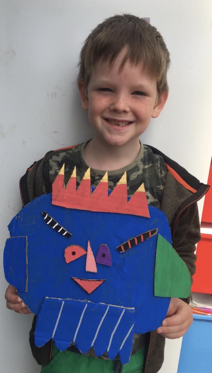 Samuel Ives, age 6 Pablo Picasso and his cubism art portrait.