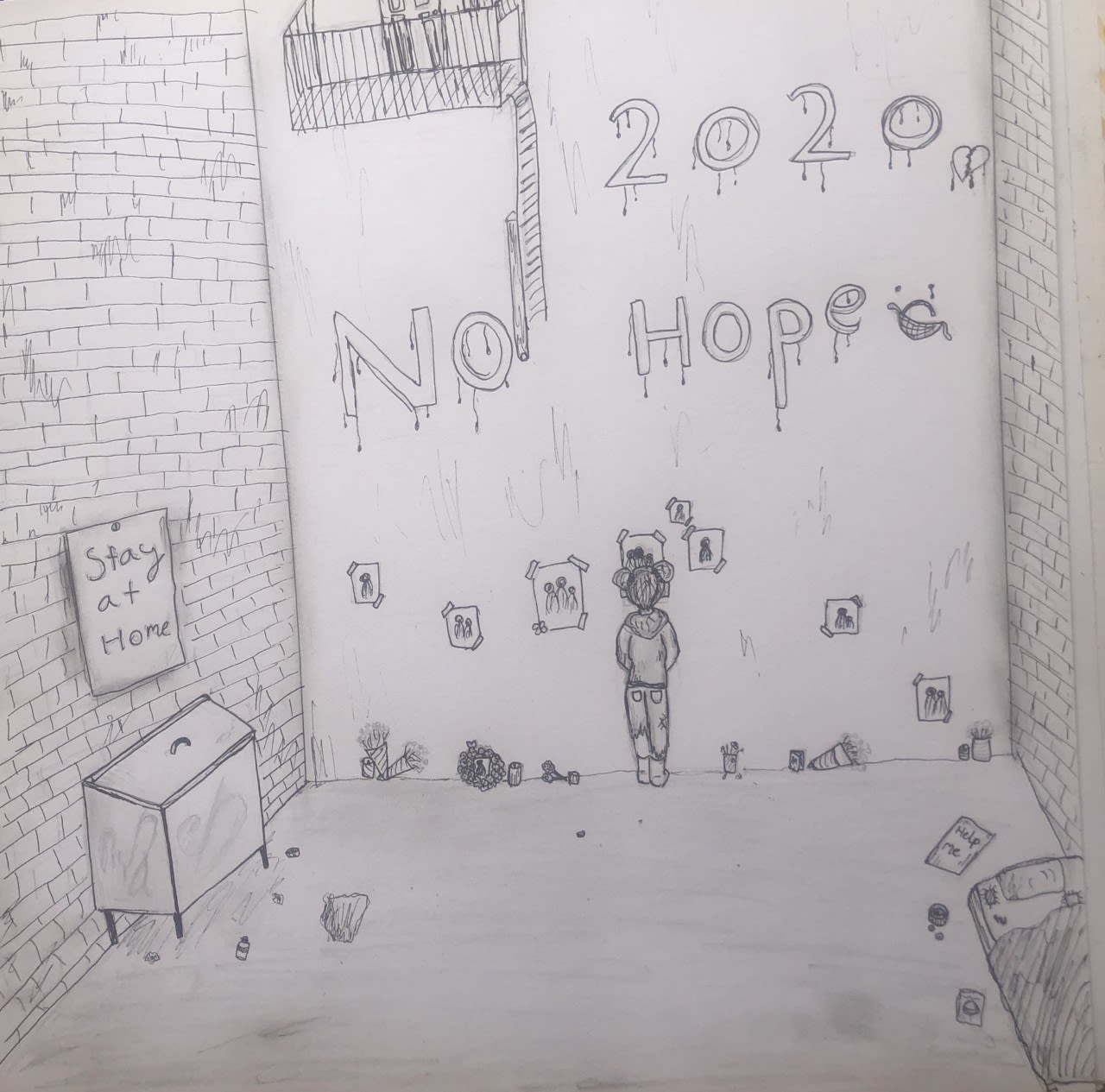‘Stay at Home’ - Homeless during the Coronavirus Nelle, age 11 Inspired by Banksy.
