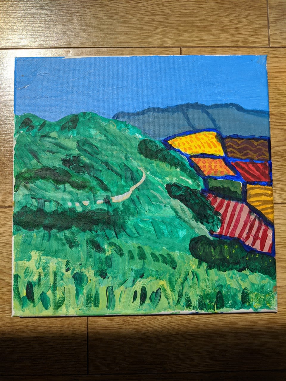 Isaac Lonsdale, age 12, Painting of the South Downs inspired by David Hockney