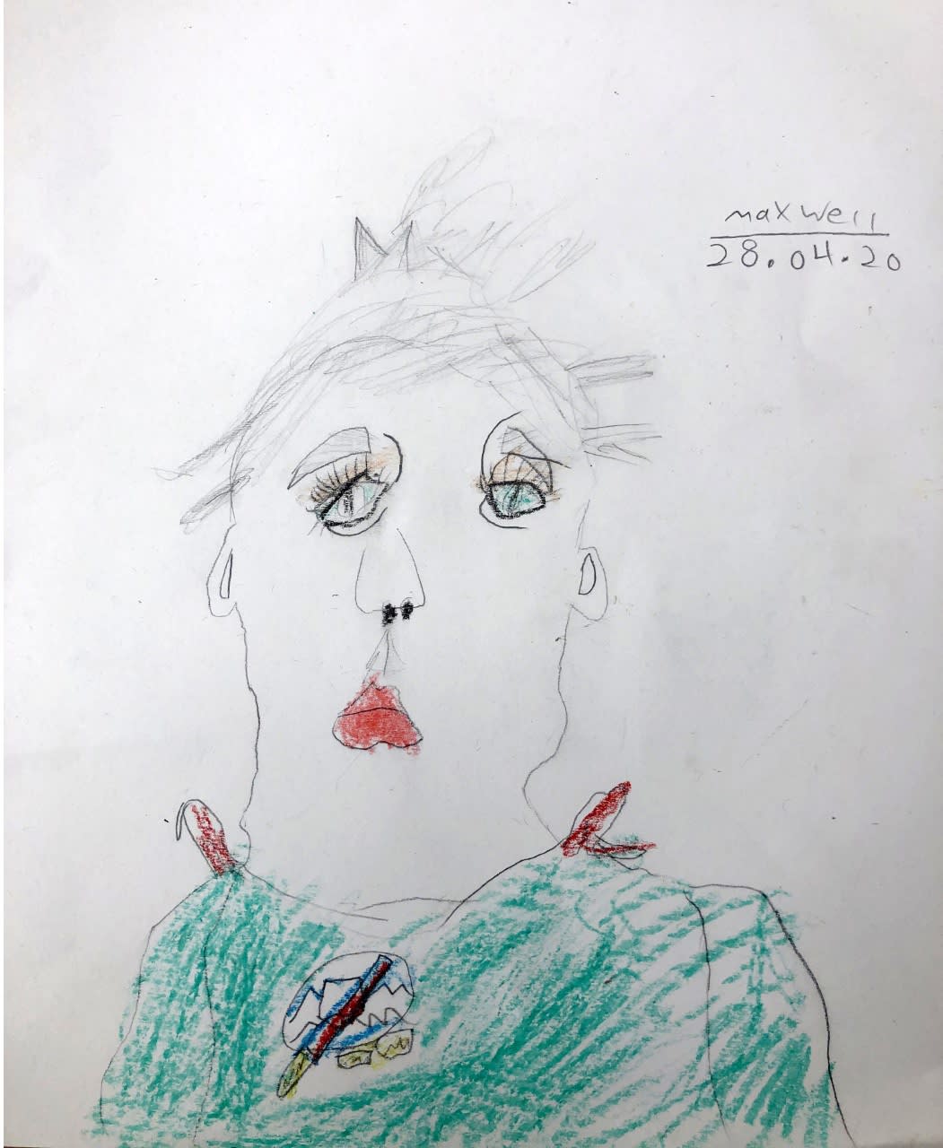 Maxwell Purdy, age 6, Self portrait, inspired by Pablo Picasso.