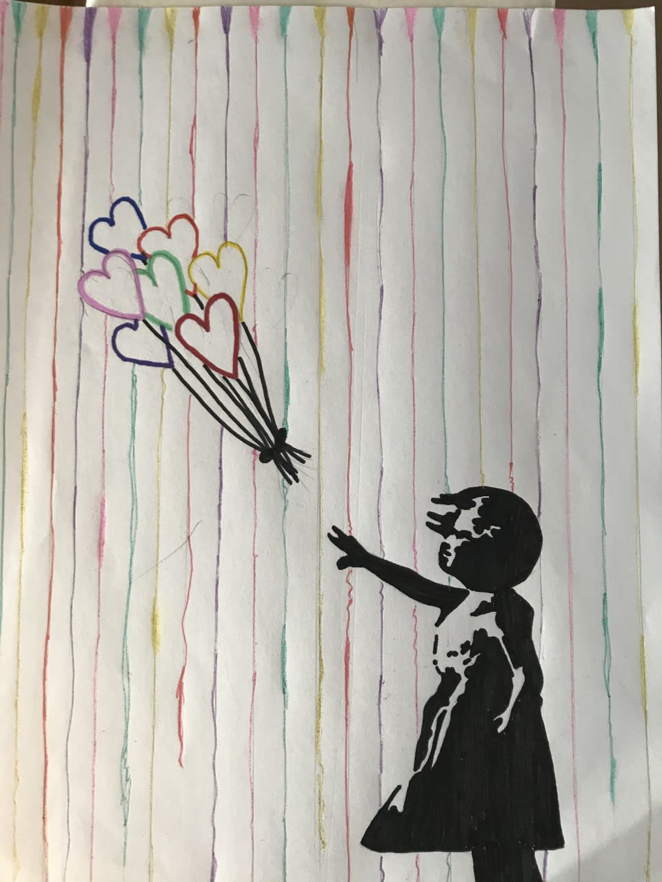 Giselle, age 13 Inspired by Banksy “Girl with balloon” and the “Umbrella rainbow”