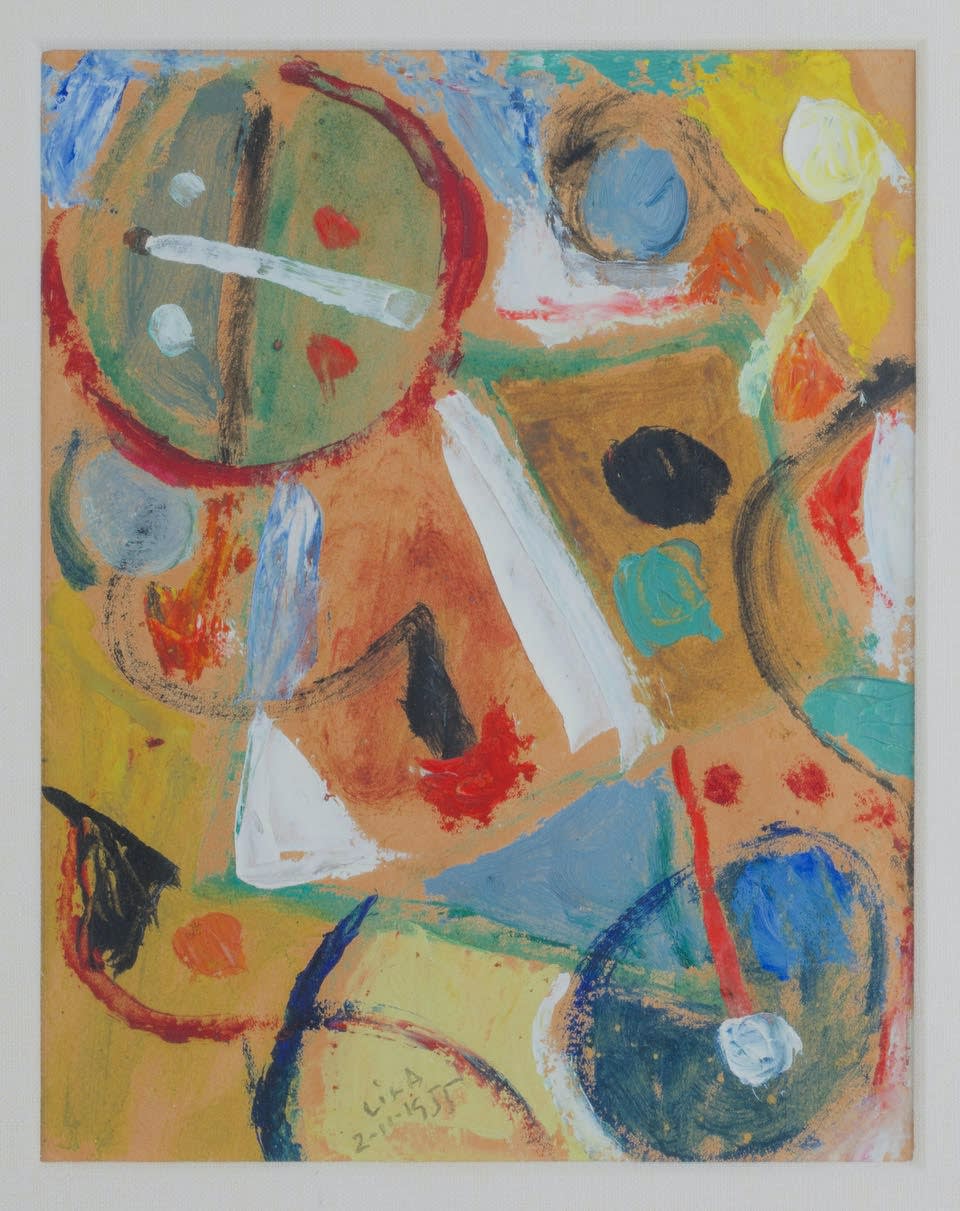 Esteban Lisa Juego con líneas y colores, 2-11-1955 Oil on paper 11 1/2 x 8 5/8 (28 x 22 cm)