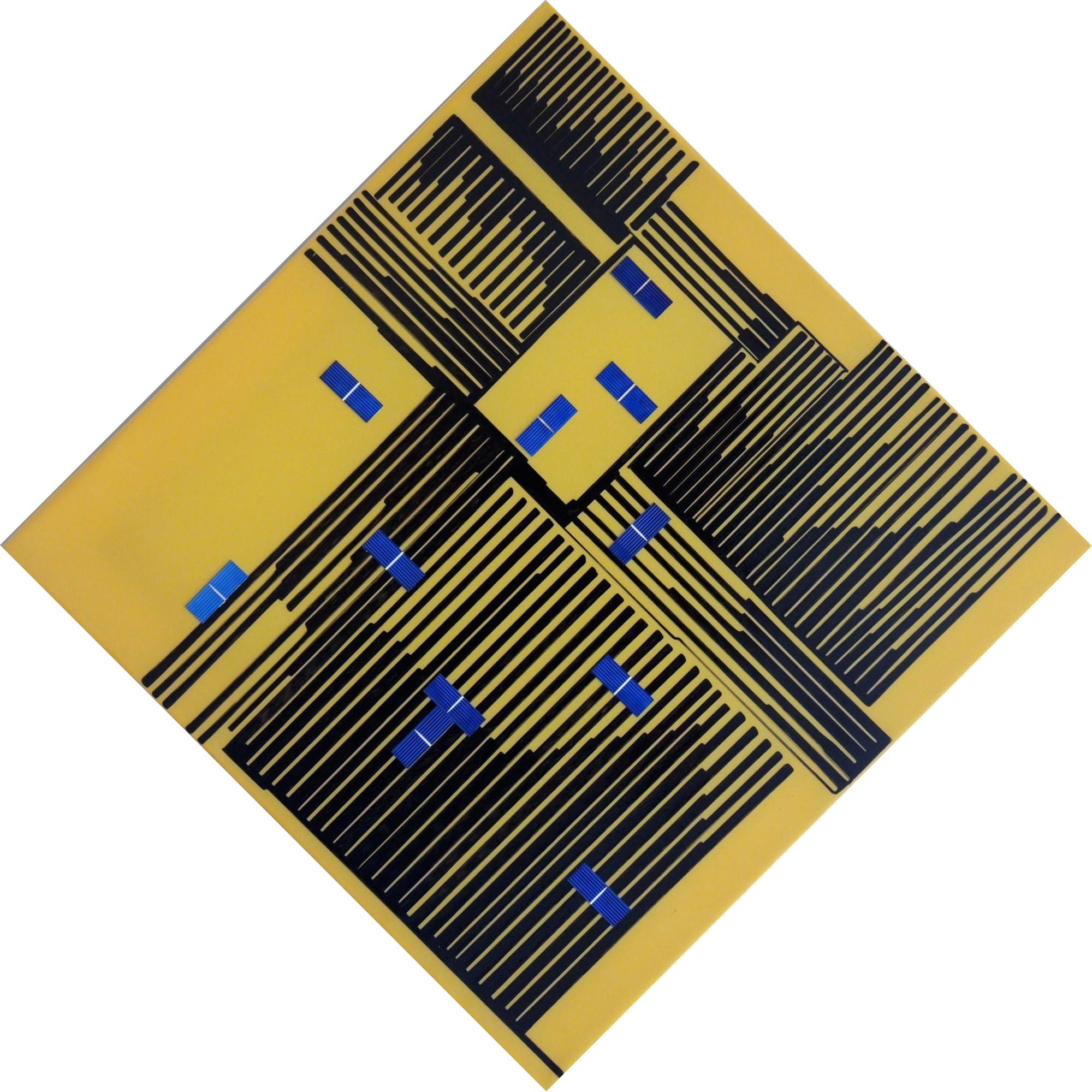 Vargas-Suarez Universal, Thermal Vectors VI, Oil enamel and and solar cells on polypropylene canvas, 24x24 in, 2013