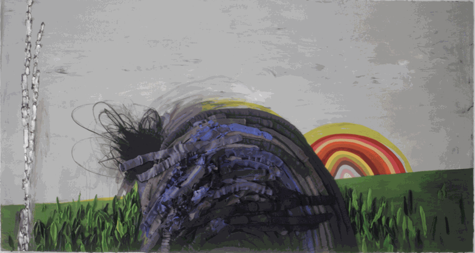 Initial Impulse: Shape Manipulation, 1999, Acrylic, oil stick, pencil on birch panel, 47 x 88 in